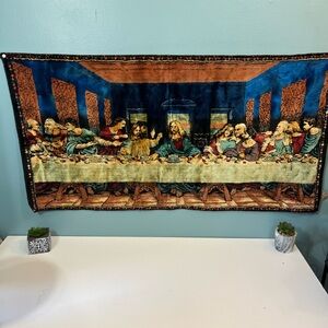 Vintage LAST SUPPER Velvet Tapestry 39”x 20”Rug Wall Hanging Religious Decor